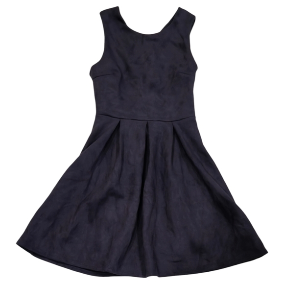 ModCloth Jessy B Mini Dress Pleate Navy Faux Suede Fit & Flare Skater Size Small - Picture 4 of 12